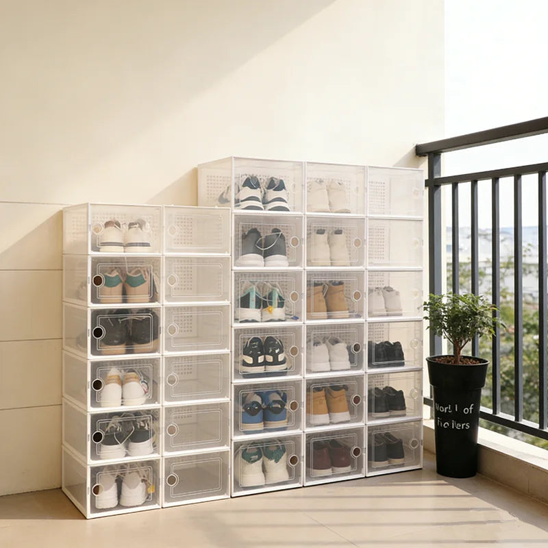 6/12Pcs Foldable Clear Shoe Box, Stackable Plastic Shoe Storage Organizer, Breathable Dustproof  Home & Shoe Display Rack