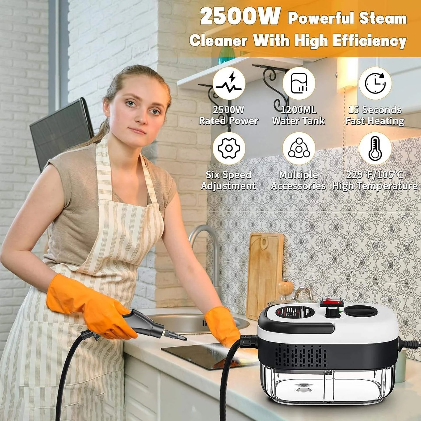 Portable 2500W High Temperature Steam Cleaner Machine with Brush Heads Electric for Cars Households Hotels 220V