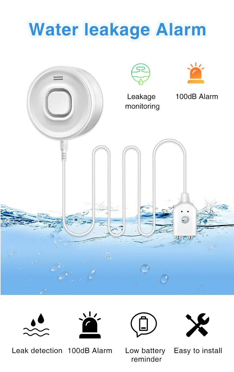 Water Leak Alarm Detector, 100dB Loud Alert Water Sensor, IP55 Waterproof, , Easy Installation for  Home Basement Flood NO Smart
