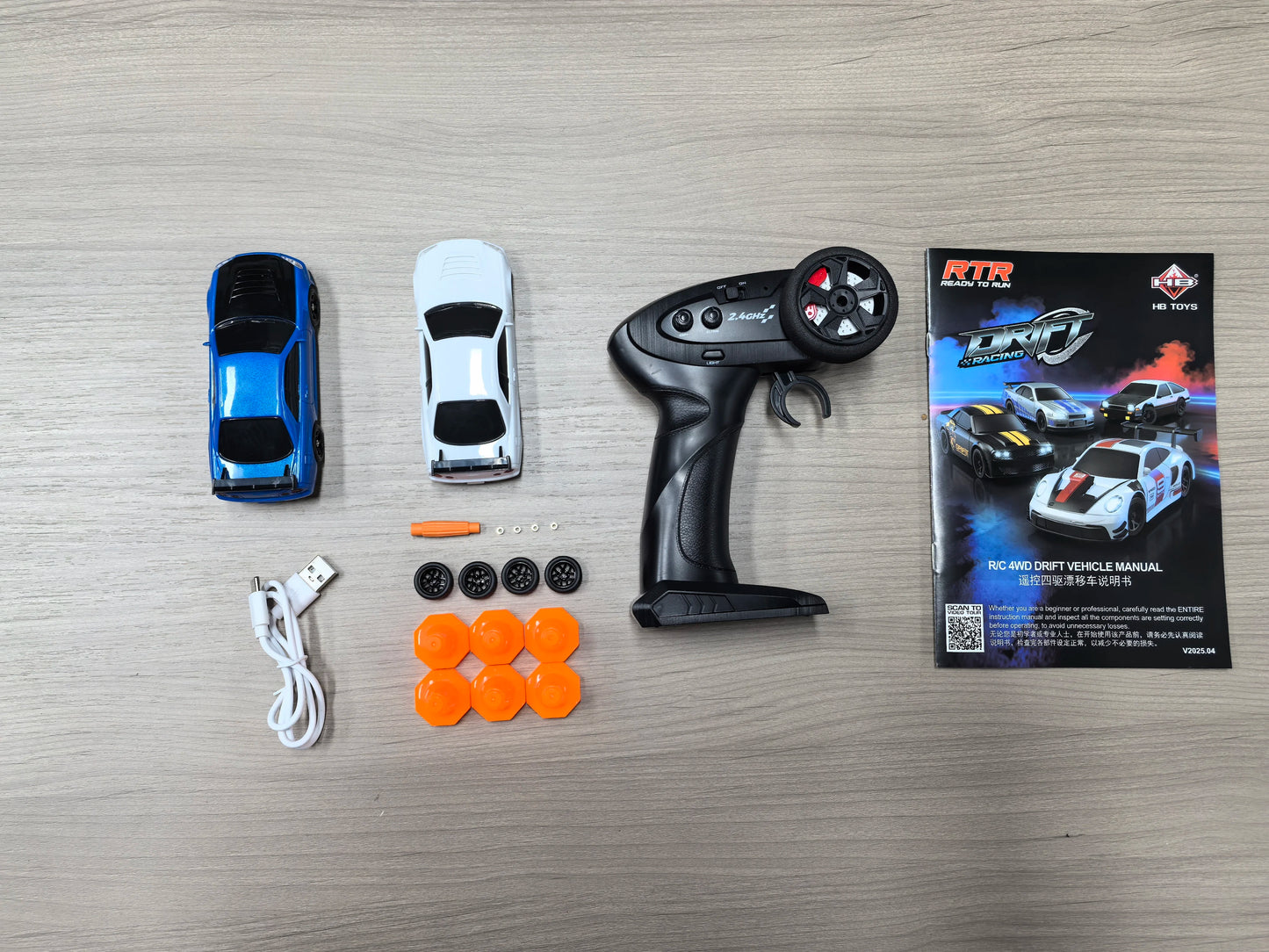 1/43 HB-RP43 RC Drift Car with DIY White Body Shell & Extra Tires 2.4G 4WD ESP Gyro Stabilization Full Proportional Control Car