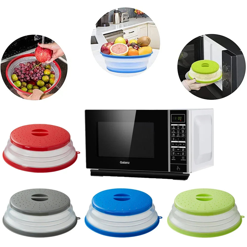 Silicone Microwave Splatter Cover Oil-Proof Splash-Proof Fresh-Keeping Cooking Lid with Hook Heating Folding Kitchen Accessory