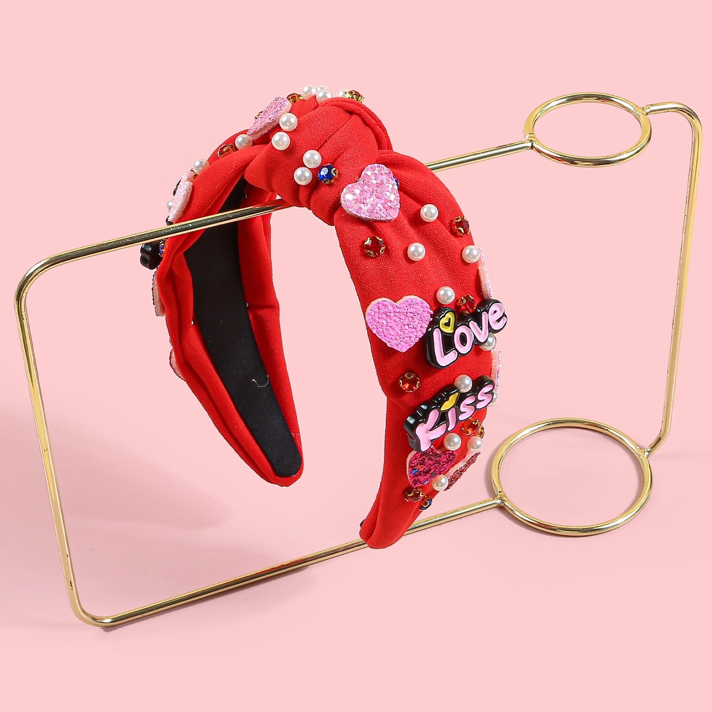 Fashion Valentine's Day Headbands for Women Glitter Heart Letter Hairbands Crystal Pearl Headband for Party Hair Accessories