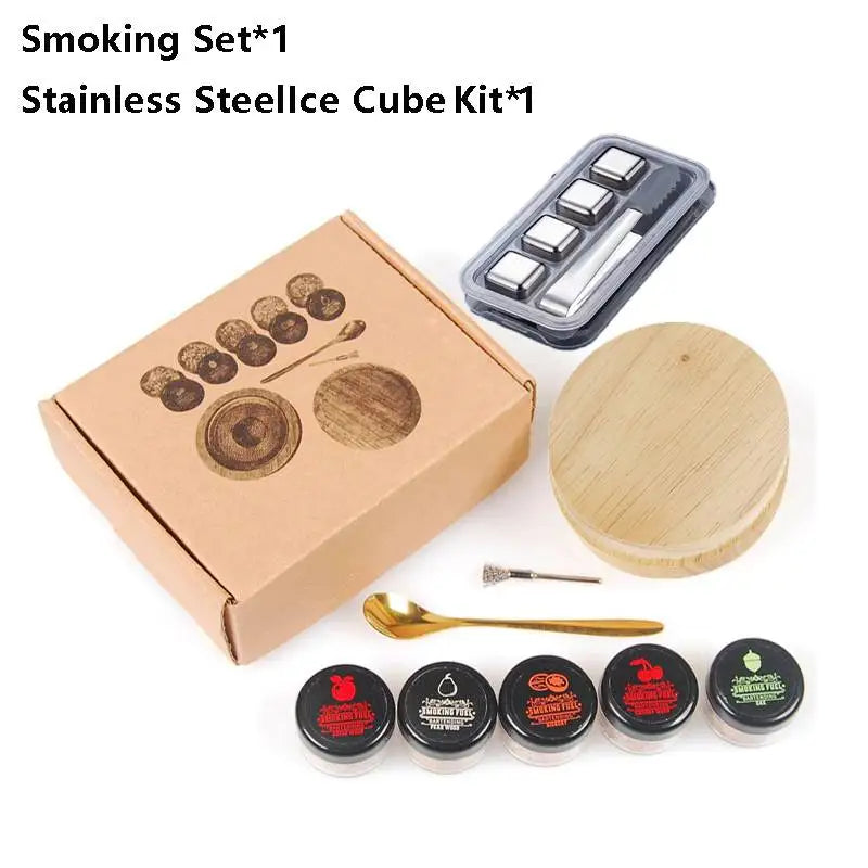Wooden Cocktail Smoker Kit With 5 Flavor Wood Chips Whiskey Smoking Wood Chips Box Cocktails Infuser Kit Kitchen Accessories