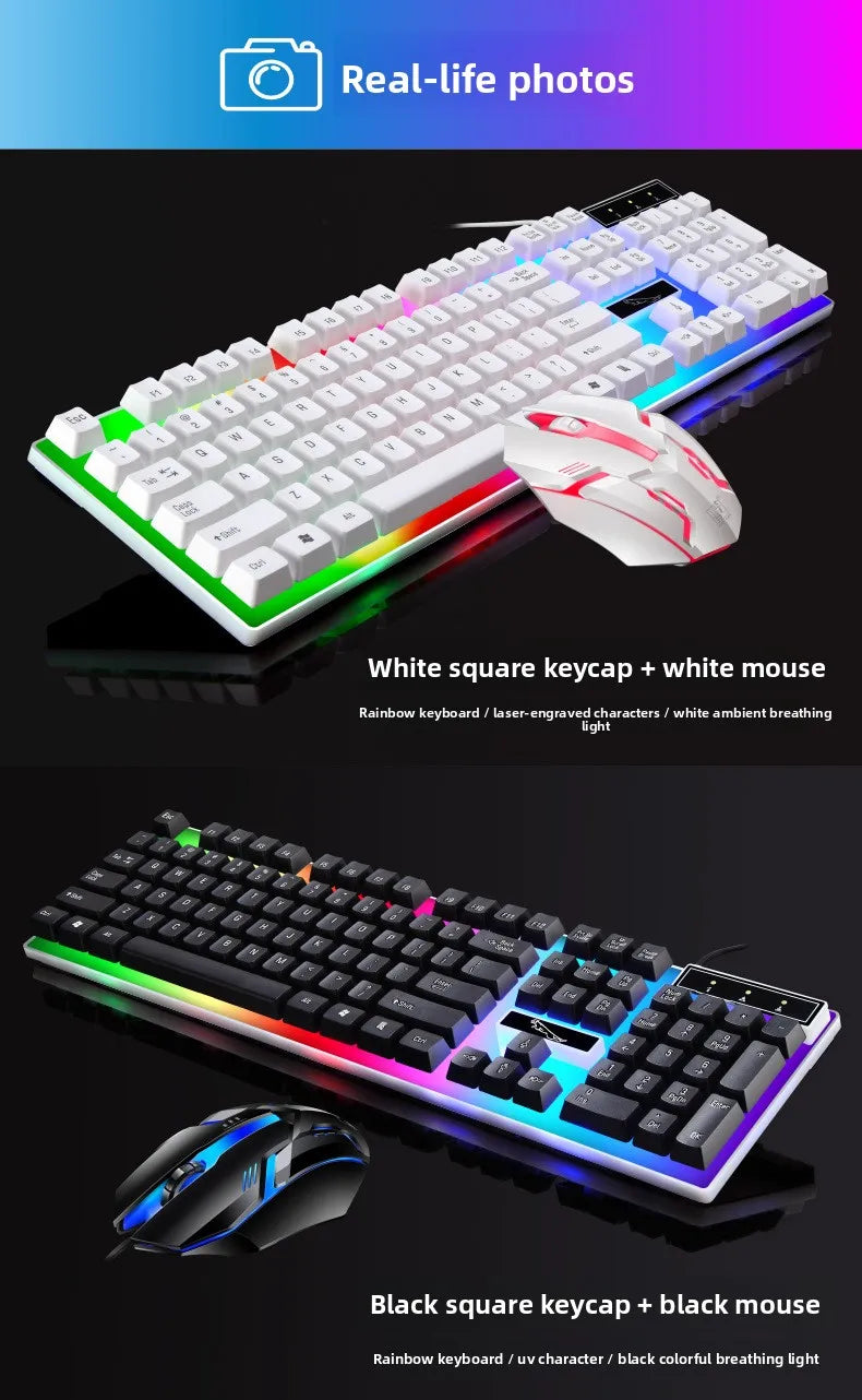 Gamer Keyboard And Mouse Combo Set RGB LED 104-Key Wired Gaming Keyboard Mouse Set for Notebook Laptop Desktop PC Tablet