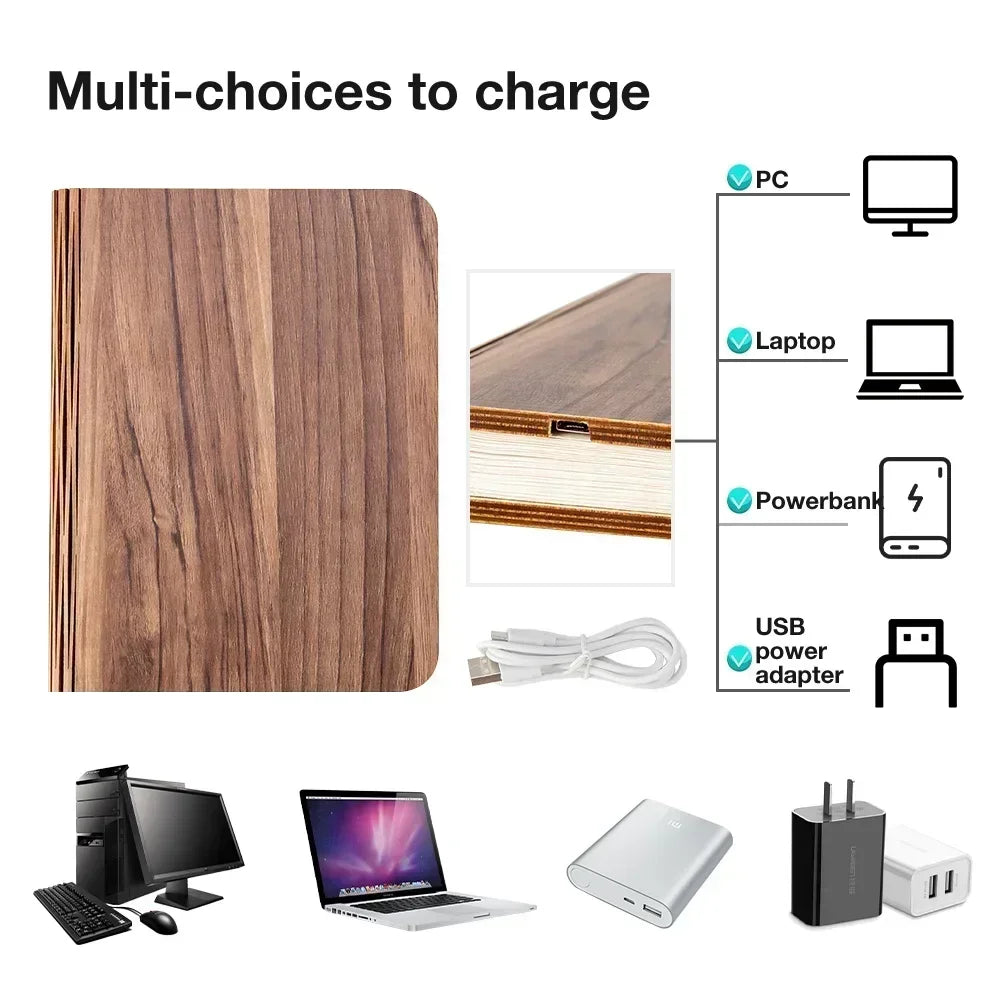 LED Wooden Book Lamp Creative 3D Book Light Folding LED Night Light USB Recharge Decor Bedroom Table Lamp for Kid Brithday Gifts