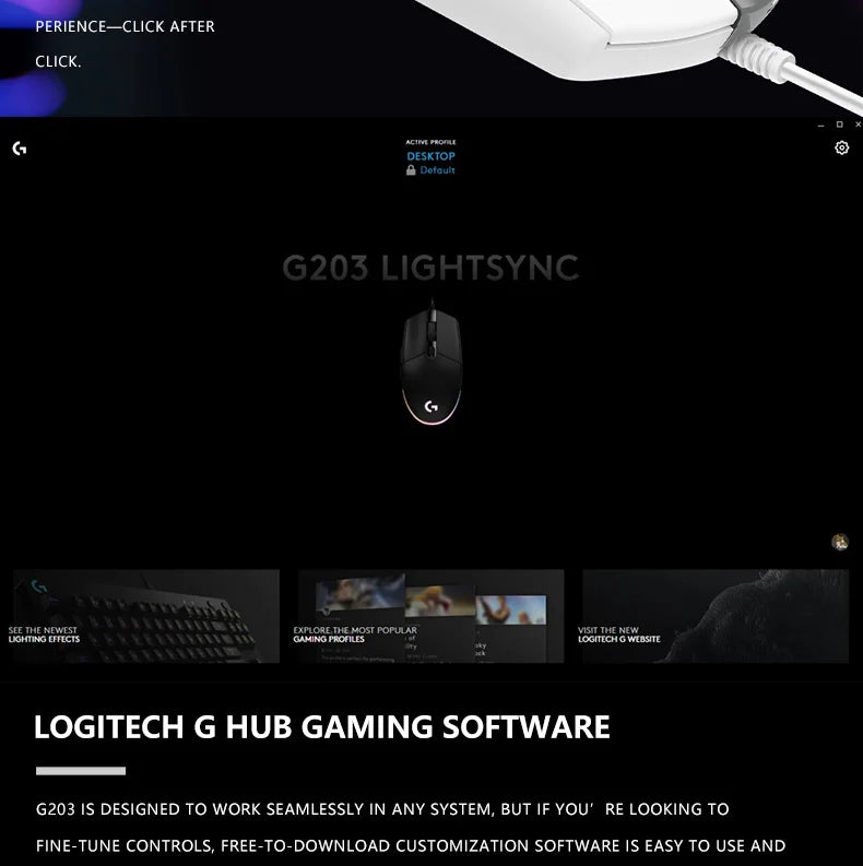 Official Logitech G203 Mouse for Gaming, Lightsync RGB with 3 Zones, 25G Acceleration, 200 IPS Tracking Speed