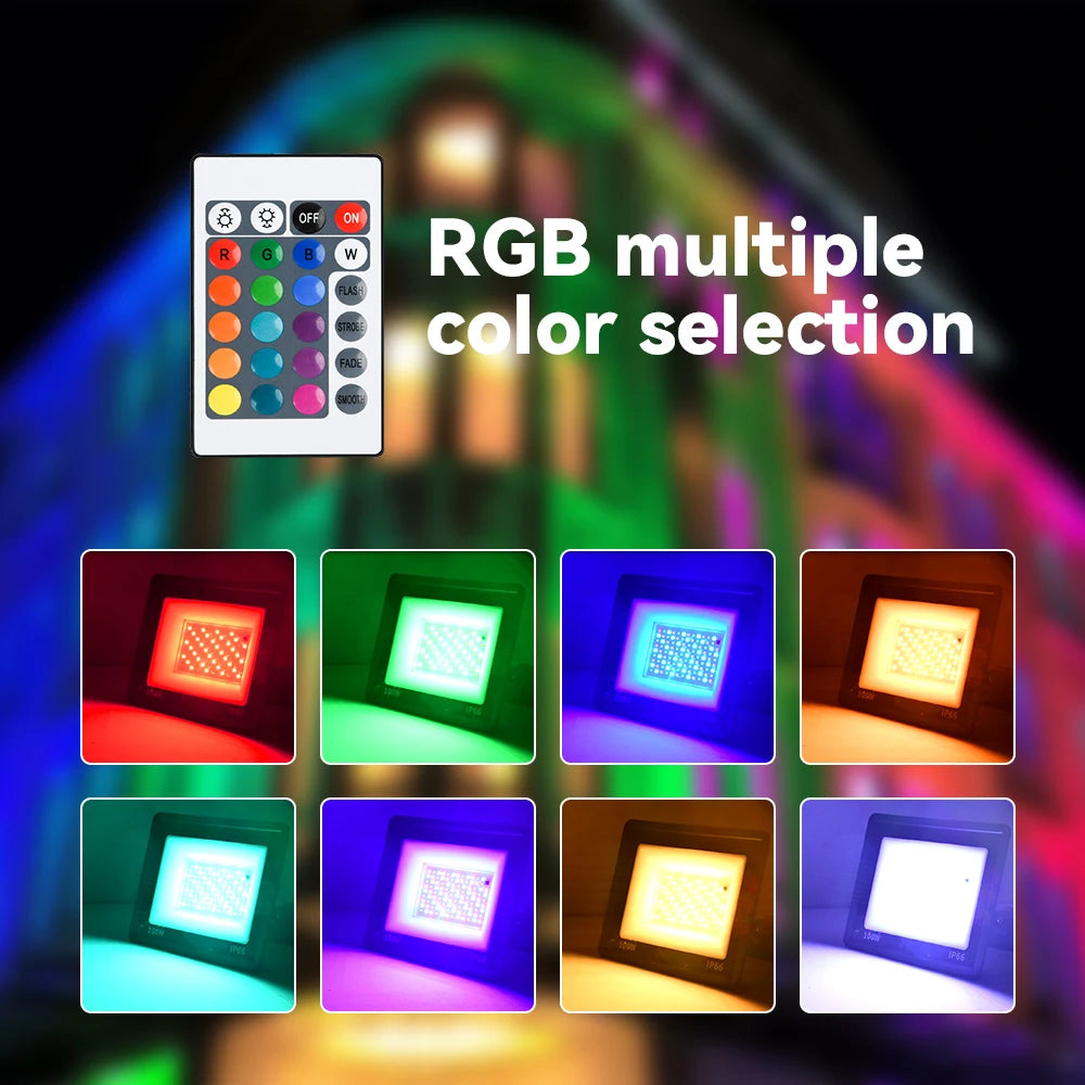 RGB Flood Light 100W 50W 30W 20W 10W RGB Reflector IP66 Waterproof LED Spotlight 220V Projector Lamp Outdoor Garden Lighting