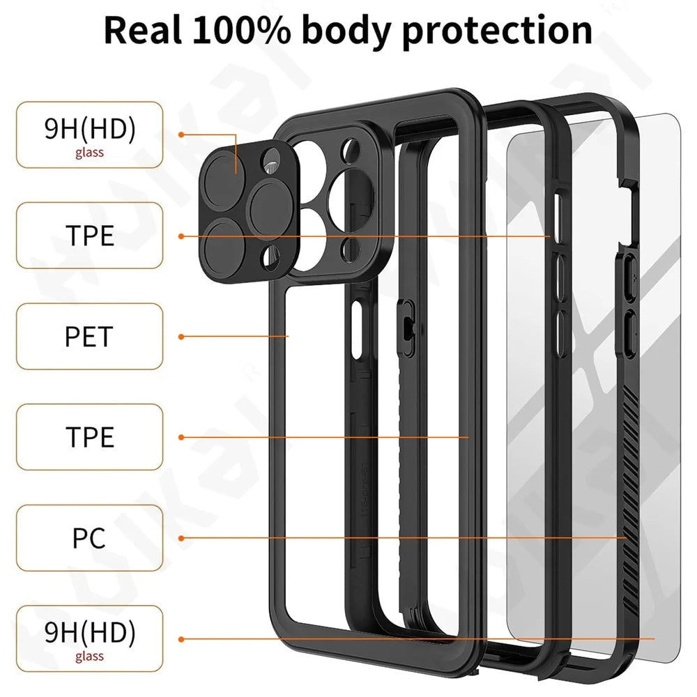 IP68 Shellbox Waterproof Case For iPhone 17 16 15 14 13 12 11 Pro Max XR XS Plus 8  Metal Aluminum Swimming Phone Luxury Cover
