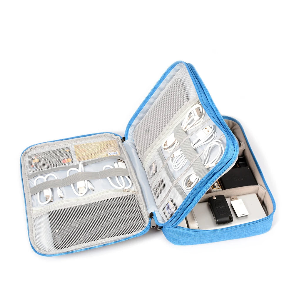 Cable Organizer Bag Travel Electronic Accessories Carrying Case Bag Three-Layer for iPad Mini Kindle Hard Drives USB Charger