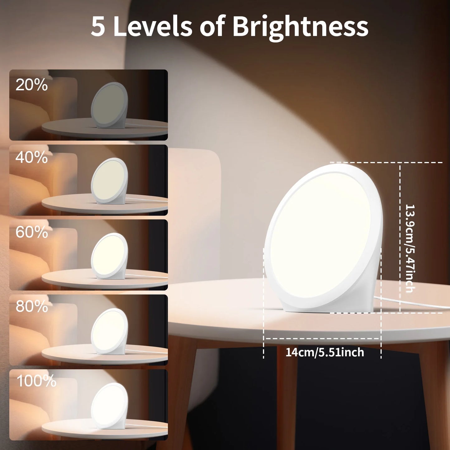 Daylight Lamp,10000 Lux Lamp, Portable Natural Sunlight Lamp with Memory Function,6 Timer Settings,Adjustable Brightness Level