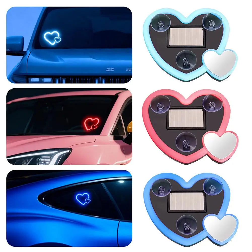 Solar-Powered Love Atmosphere LED Car Window Light 1Pcs Triangular Neon Universal Automotive Interior Lights Wireless Decor