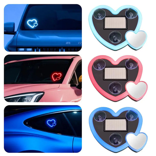 Solar-Powered Love Atmosphere LED Car Window Light 1Pcs Triangular Neon Universal Automotive Interior Lights Wireless Decor
