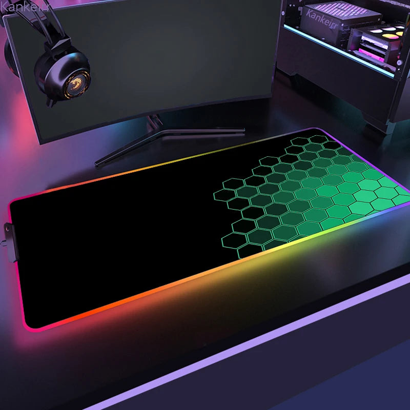 RGB Hexagonal Mouse Pad 900x350 LED Gaming Anime Geometric Luminous Anti-skid Computer Offices Cool Mousepad Desk Mat Laptop Rug