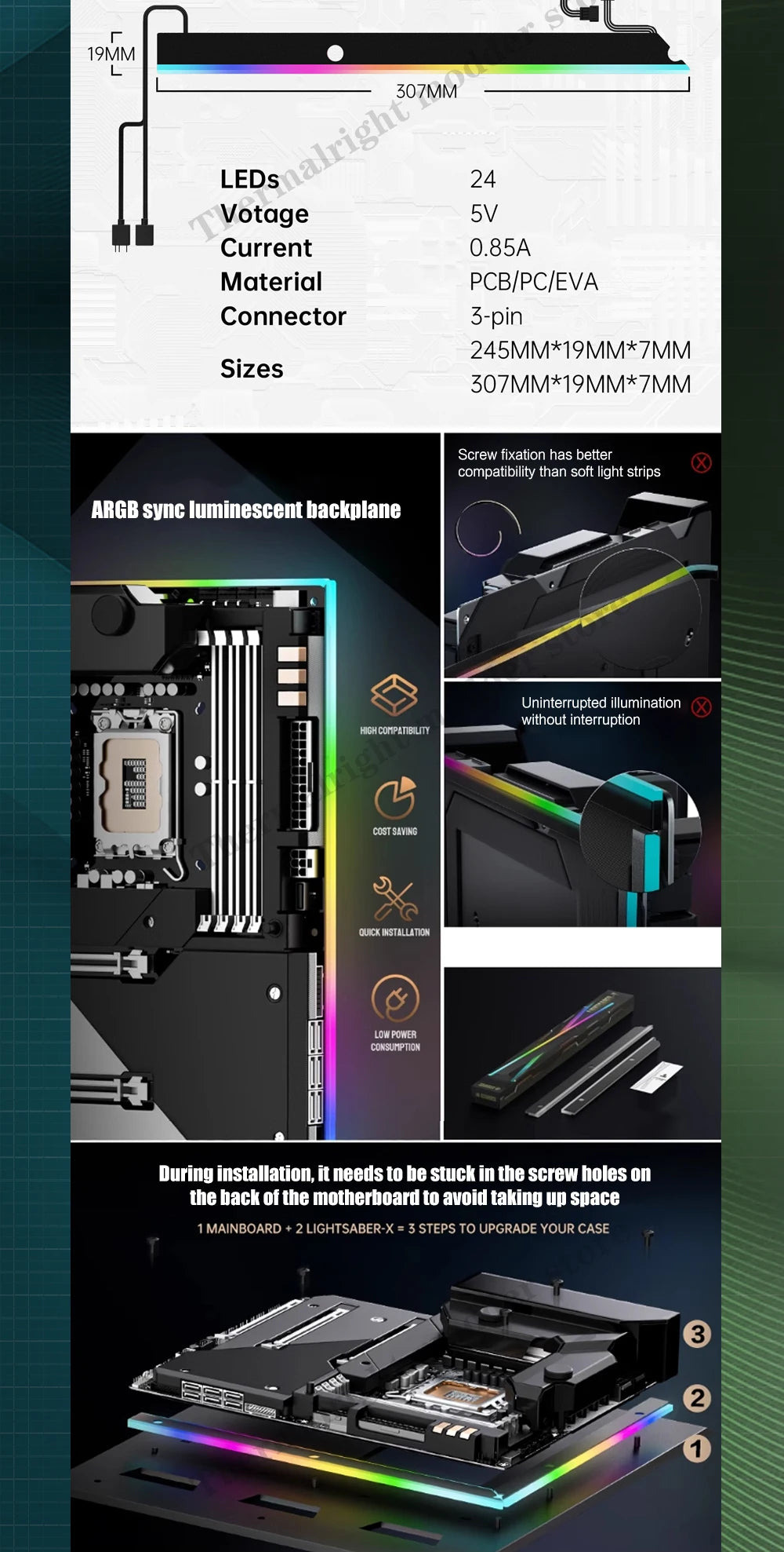 RGB Backplane Panel For Computer Motherboard Lighting, MB IO Decoration Luminous Atmosphere, 5V ARGB AURA, ATX / MATX