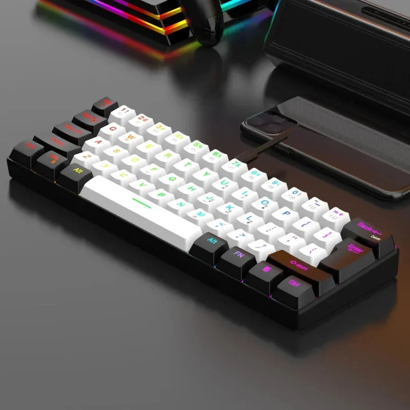 Wired Black & White 61-key Mini RGB Backlit Gaming Keyboard with Mechanical Feel Portable and Compact for Business & Office Use