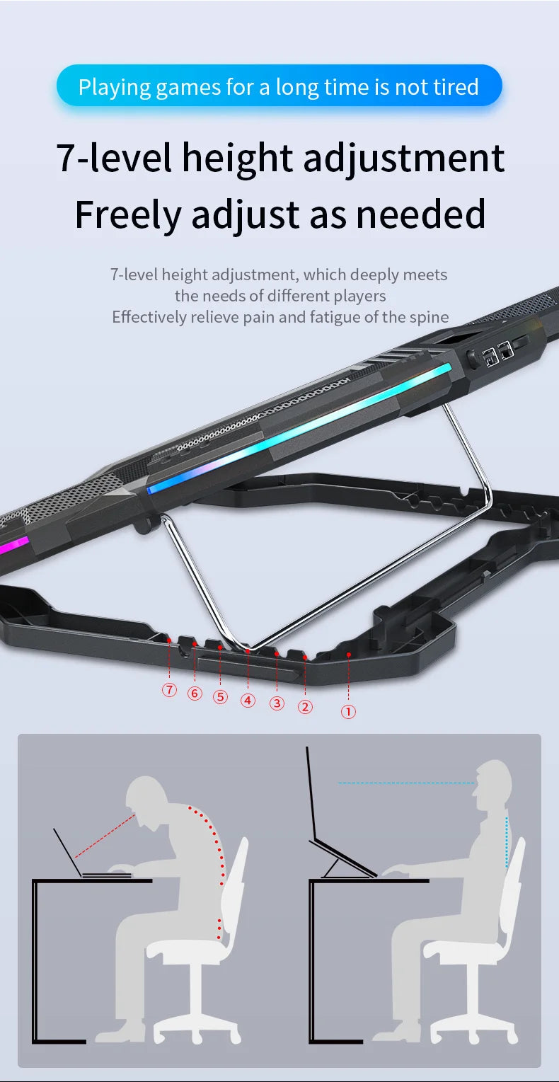 RGB Gaming Laptop Cooling Pad Air Cooler Notebook Stand Holder with 6 fans Cooling Fan Base Suit for 12-17 inch Laptop Stand