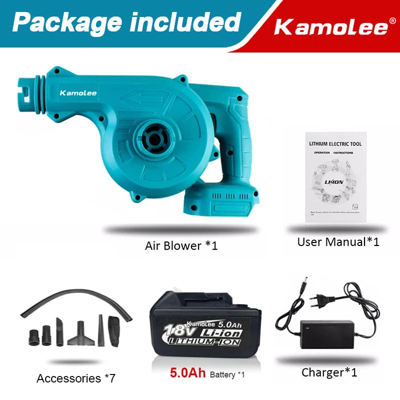 Kamolee 20000rpm Cordless Electric Hair Dryer 2 in 1 Vacuum Cleaner Household 18V Blow/Suction 2-in-1 Blower Tool
