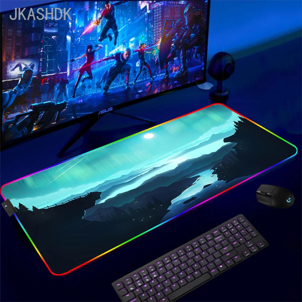 Gaming Cool Mouse Pad with Backlight Mouse Carpet Huge Rugs Rgb Mat 50x100cm Rubber Mat Landscape Led Pc Gamer Speed Desk Mats