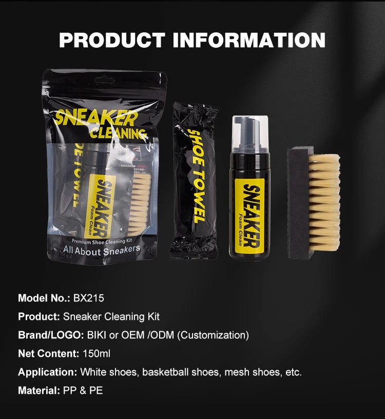 Shoe Cleaner Kit for Sneaker, Water-Free Foam Sneaker Cleaner 5.3Oz with Shoe Brush and Shoe Cloth,Work on White Shoe,Suede,Boot