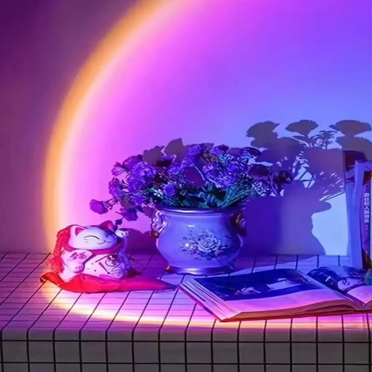 LED Rainbow Sunset Projection Lamp Atmosphere Night Light Photography Fill Light Artifact Creative Room Decoration Gift