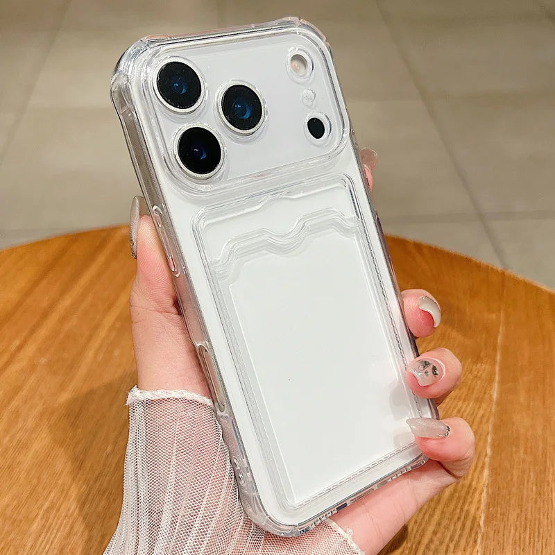 Card Slot Pocket Phone Cases For iPhone 17 17Air Air 17Pro Pro Max 17ProMax Shockproof Transparent Silicone Soft TPU Cover Capa