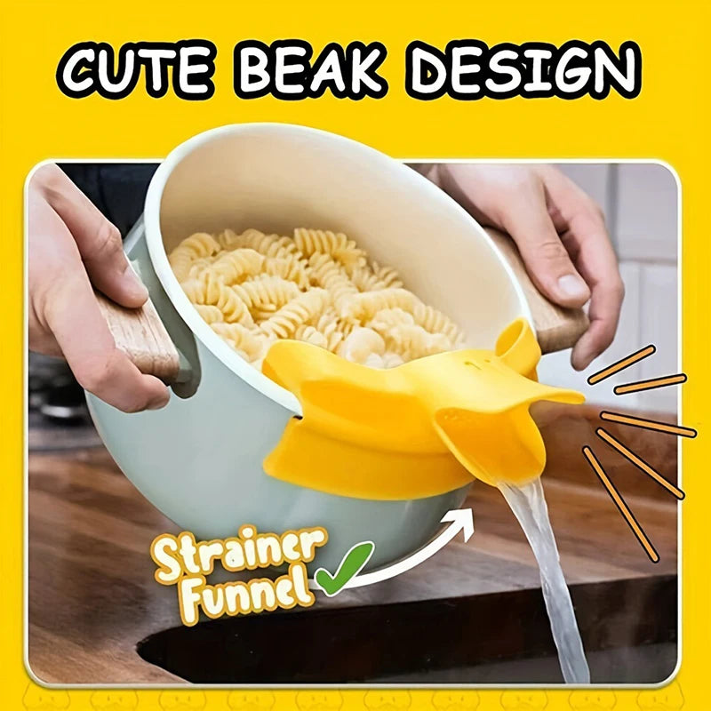 Silicone Pot Side Drainage Guide Nozzle Anti-Spill Cute Duckbill Shape Kitchen Soup Pouring Funnel Clip Spaghetti Funnel Filter