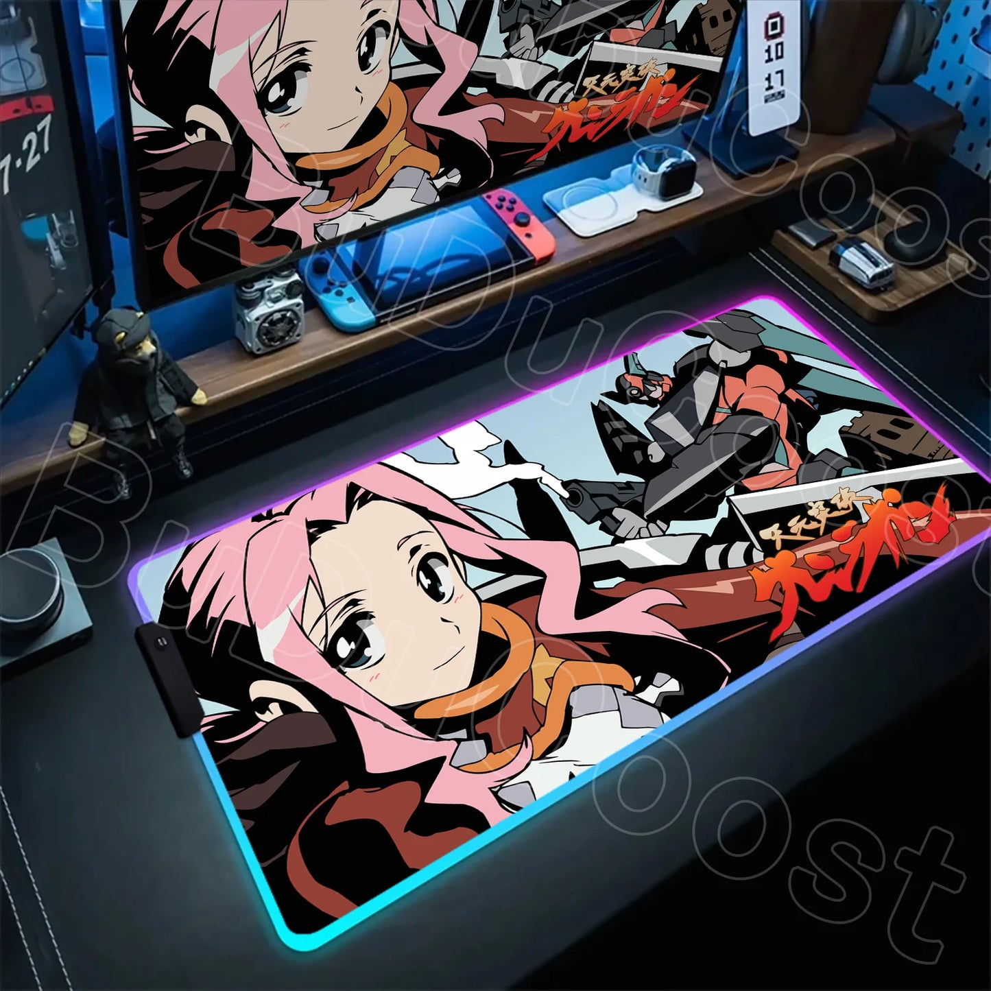 RGB Mouse Pad Tengen Toppa Gurren Lagann XXL Gaming Mousepad LED Luminous Gamer Mouse Mats Natural Rubber Table Pad With Backlit