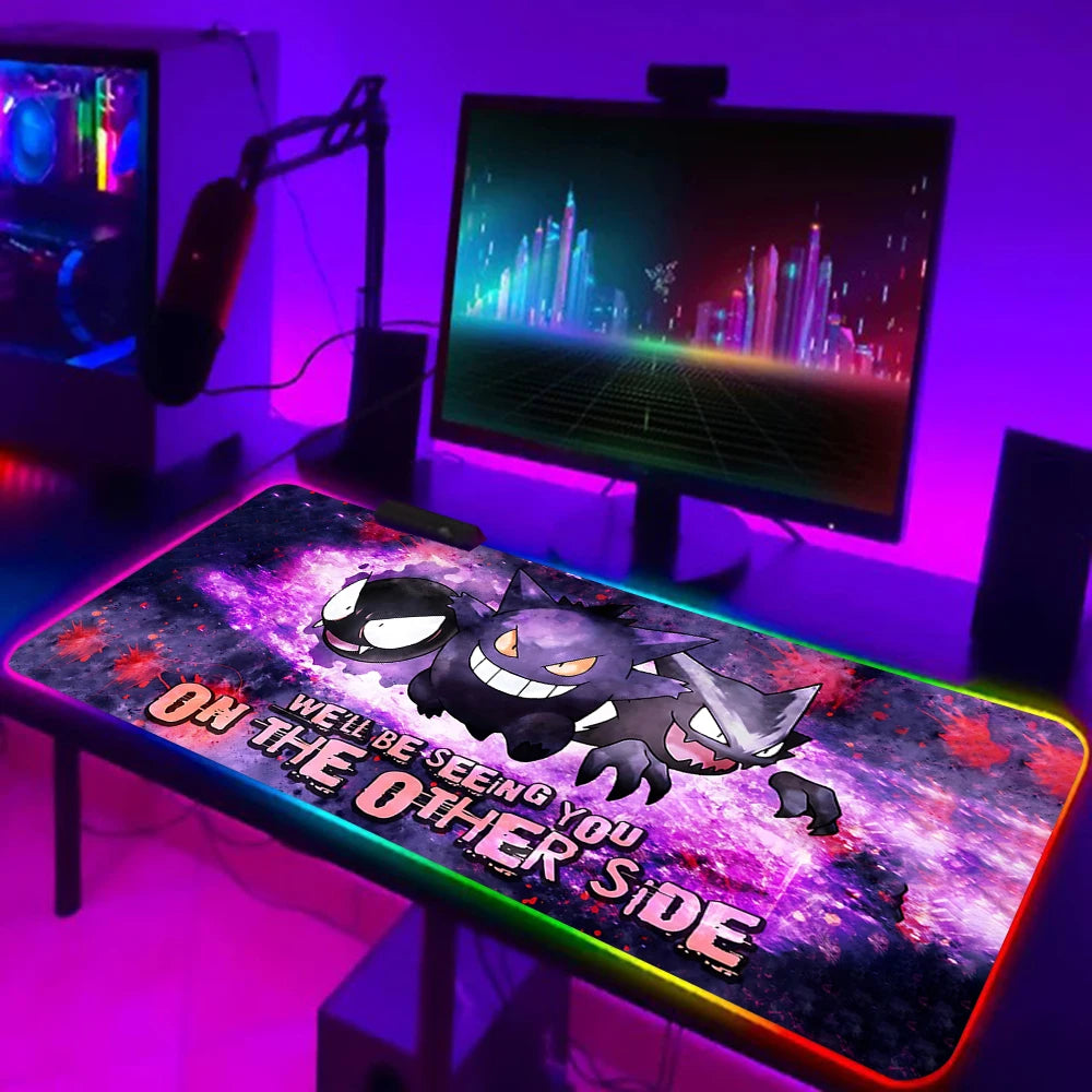 RGB Pc Gamer Keyboard Mouse Pad Mousepad Cute Anime Gengars LED Glowing Mouse Mats Rubber Gaming Computer Mausepad