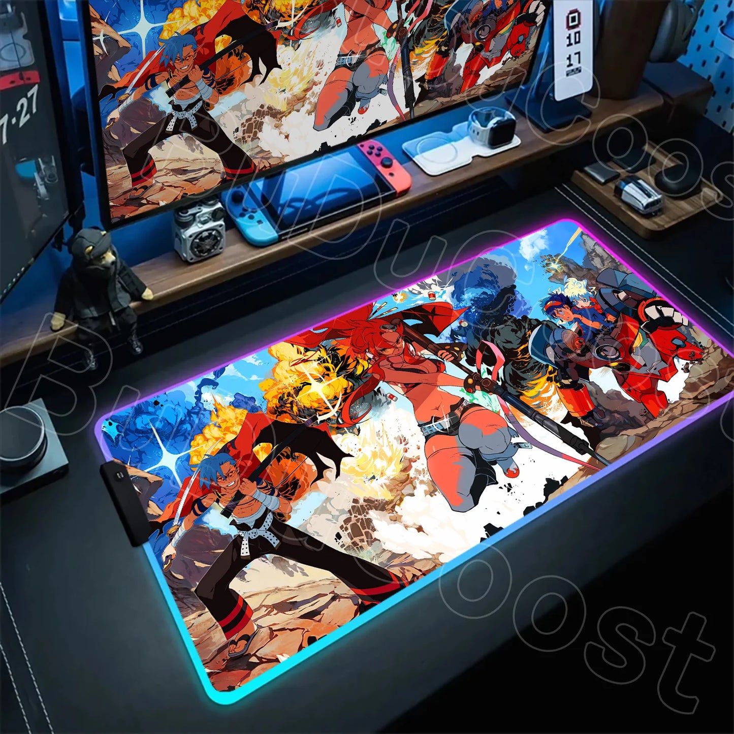 RGB Mouse Pad Tengen Toppa Gurren Lagann XXL Gaming Mousepad LED Luminous Gamer Mouse Mats Natural Rubber Table Pad With Backlit