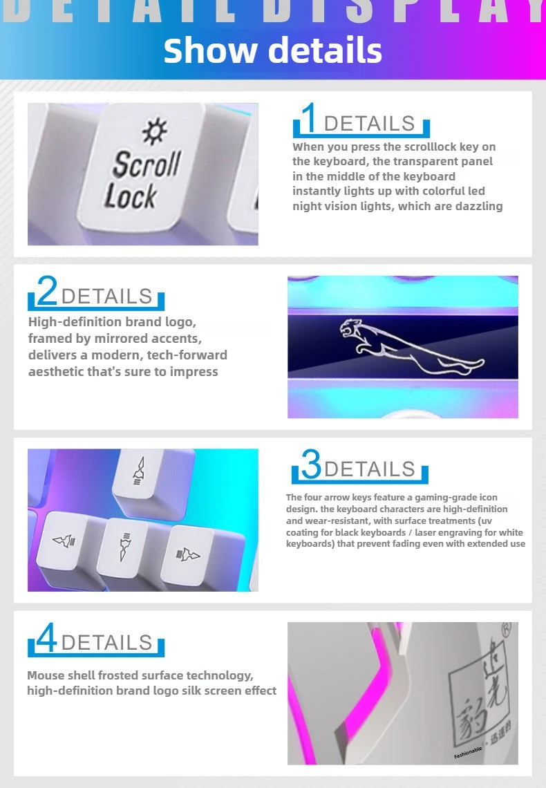 Gamer Keyboard And Mouse Combo Set RGB LED 104-Key Wired Gaming Keyboard Mouse Set for Notebook Laptop Desktop PC Tablet