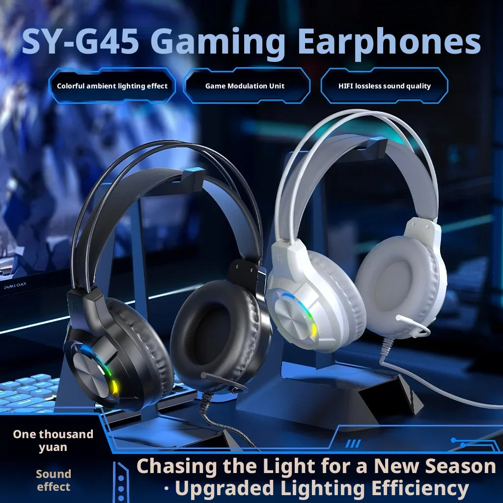New Wired Gaming Headset with Mic for PUBG RGB Light Deep Bass Noise Reduction Compatible with Laptops Desktops 2 Color Options