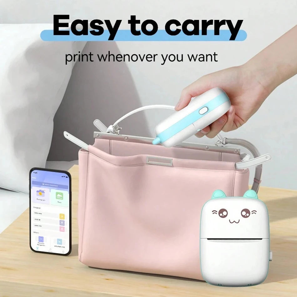 Mini Bluetooth Thermal Printer 200dpi for Labels, Photos, and Memo Printing - Portable with USB Cable