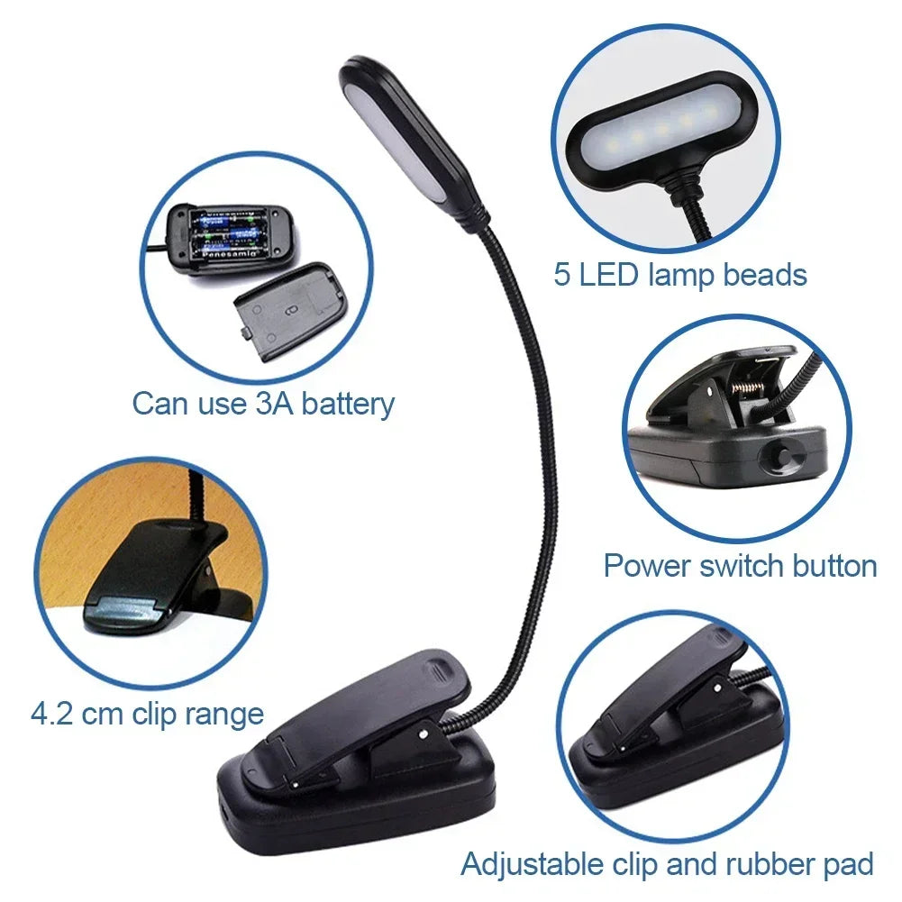 LED Book Light Reading Light White Daylight Portable Flexible Easy Clip Night Reading Lamp Bedroom Reading