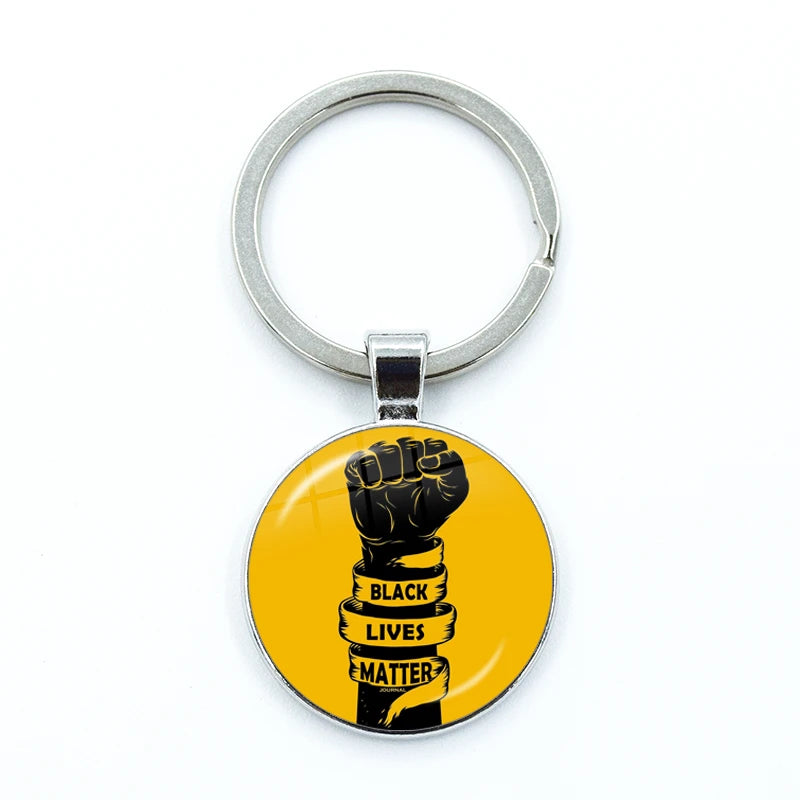 I CAN'T BREATHE George Floyd Keychain American Protest Black Lives Matter Glass KeyRing Bag Car Key Chain Holder Charms Jewelry