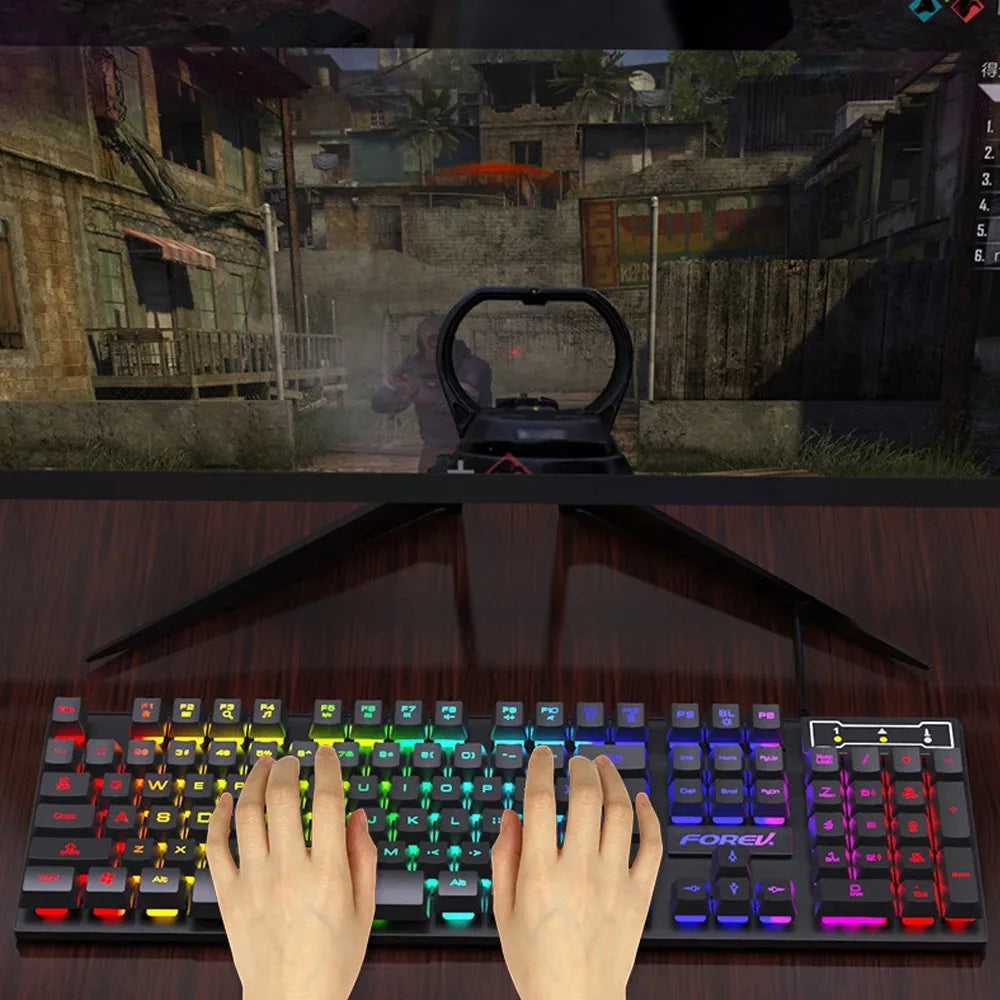 USB Wired Keyboard 104 Keys RGB Colorful Gaming Keyboard Mechanical Feel keyboard Standard Keyboard for Windows Laptop Computer