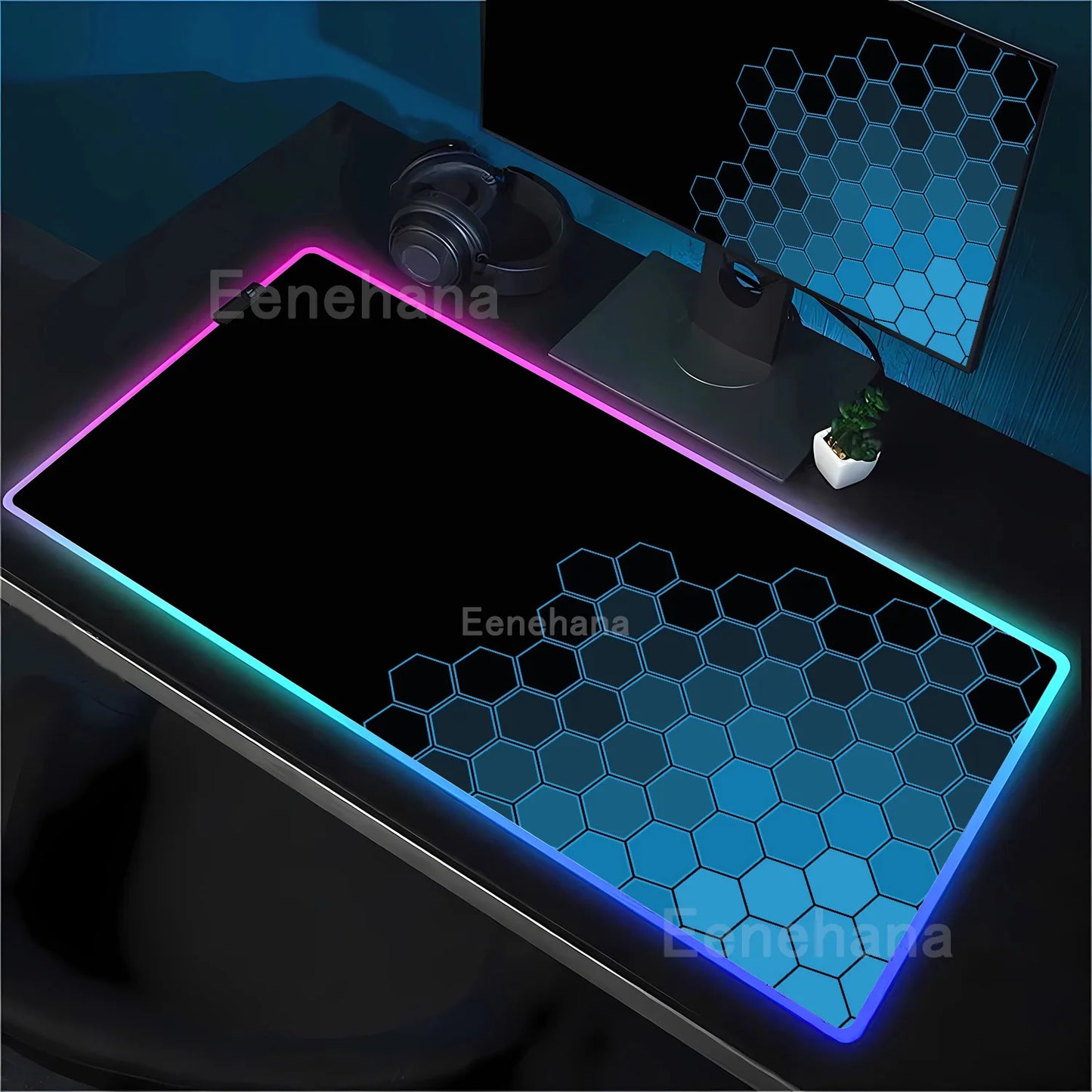RGB Hexagon polygon Gaming Mouse Pad Rug Computer Accessories Antiskid Offices Geometric Mousepad Luminous Game offices Desk Mat