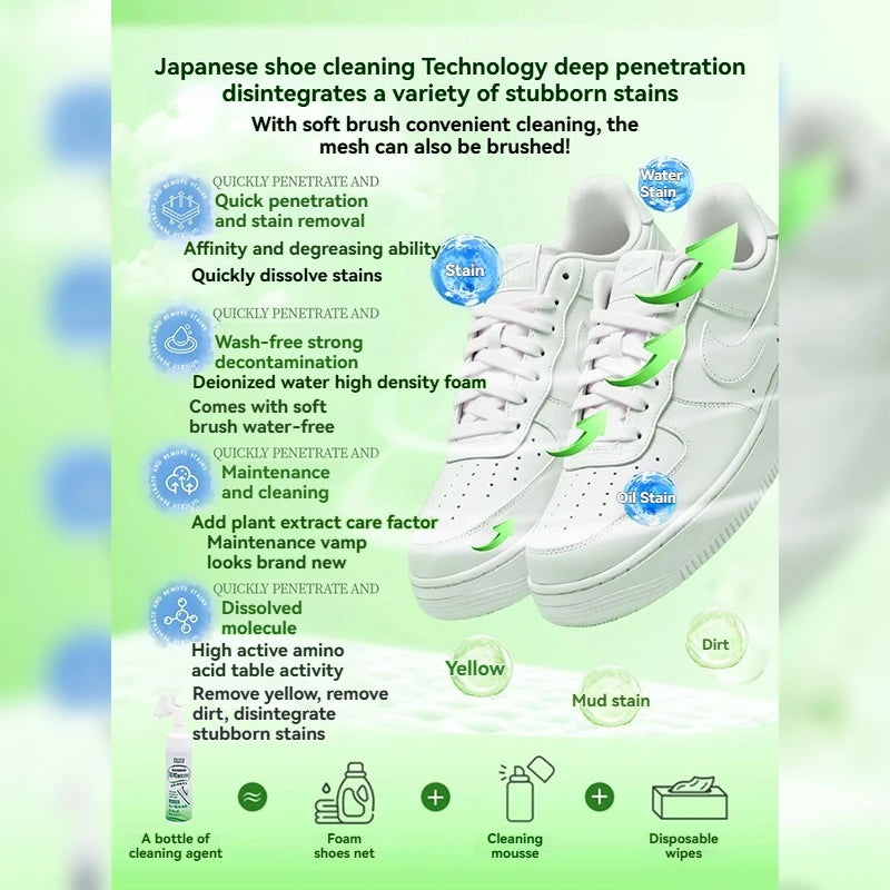 Shoe Cleaner Foam with Brush Head - Gentle No Water Cleaning for White Shoes, Home & Travel Use