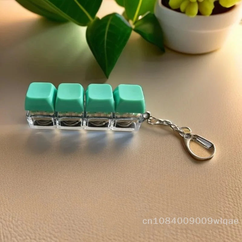 4-Key Mechanical Keyboard Keychain - Clicky Fidget Toy for Stress Relief, No Lights〔YY33〕