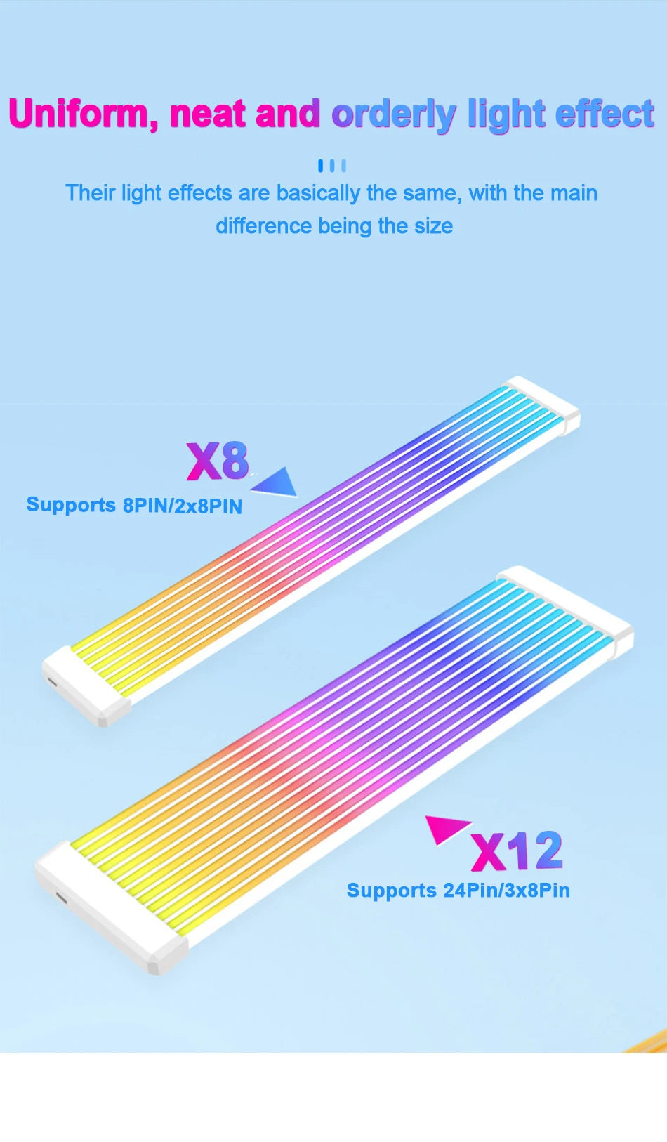 Zezzio ARGB Light Strip Neon Line PC Case Decoration 8Pin Graphics Card 24Pin Motherboard Luminous DIY RGB Computer Lamp Strip