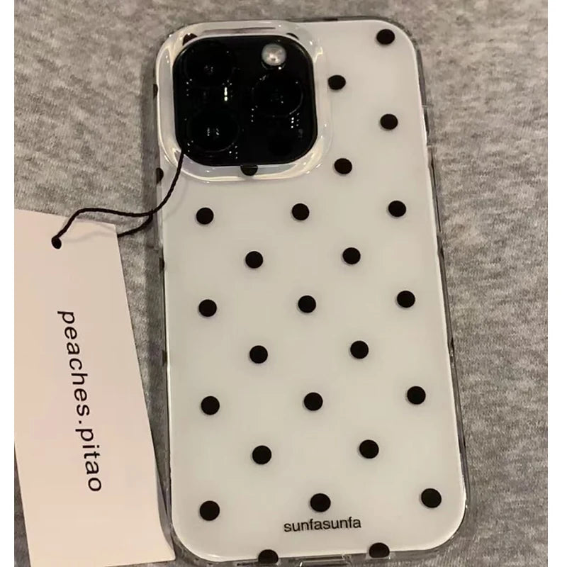 Minimalist Black White Polka Dot Phone Case For iPhone 17 Air 16 Pro Max 15 14 Plus 13 12 Mini 11 Shockproof Silicone Back Cover