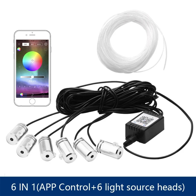 5 In 1 6 In 1  LED Car Atmosphere Light Cigarette USB 8M Interior RGB Flexible App Control Fiber Optic Strips Light with Remote