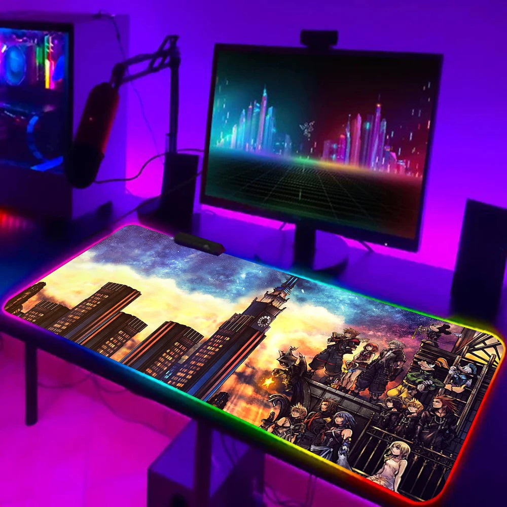 Games Kingdom Hearts RGB Pc Gamer Keyboard Mouse Pad Mousepad LED Glowing Mouse Mats Rubber Gaming Computer Mausepad