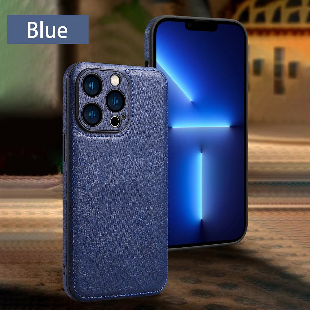 Soft Leather Case for iPhone 17 14 13 12 11 16 Pro Max XR 15 Plus Air Ultra Thin Lens Protection iphone16 16Pro Cover Coque