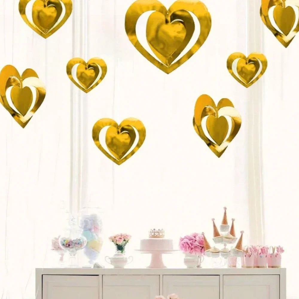 3D Red Heart Garland Valentines Day Decor Love Heart Hanging String Garland Wedding Anniversary Birthday Party Supplies