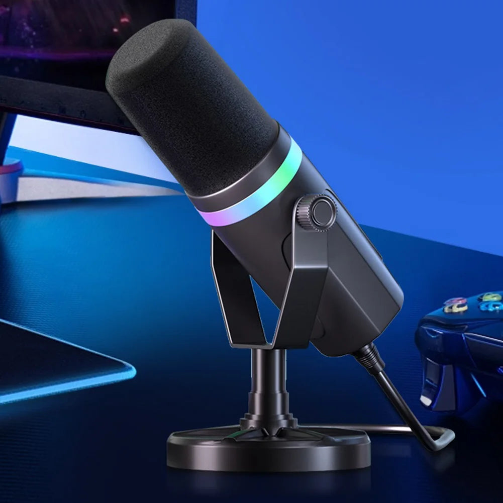 USB XLR Dynamic Gaming Microphone RGB Dynamic Computer Microphone PC Computer Gaming Mic for Streaming Recording