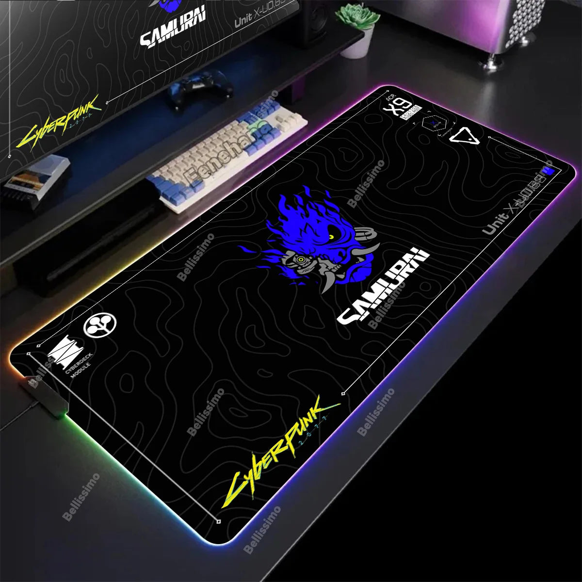 RGB Gaming Cyberpunks Mouse Pad XXL Computer Gamer Large Led Mousepad Ghost Head Desktop Decoration WOW Deskmat Wit Backlit