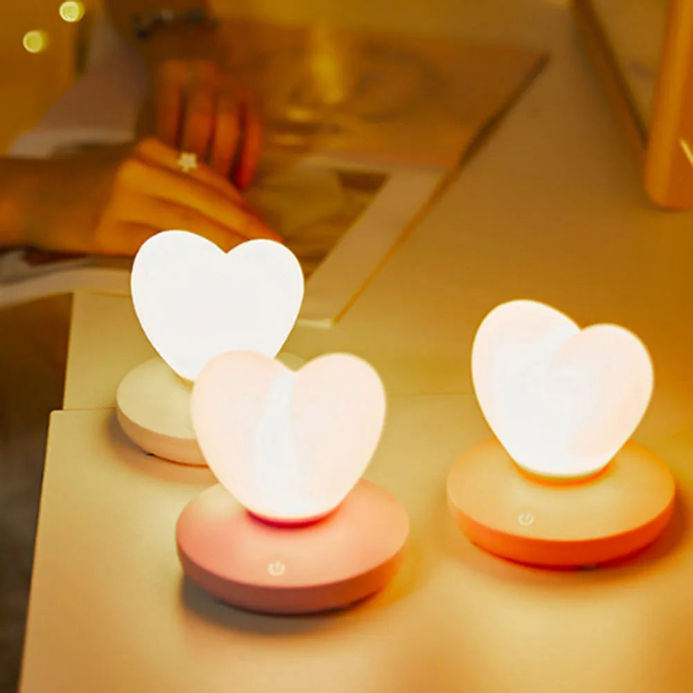 Love Heart LED Touch Table Lamp USB Rechargeable Romantic Night Light for Kids Bedroom Bedside