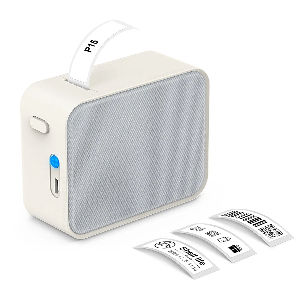 Mini Thermal Printer P15 Label Printer Portable Bluetooth Adhesive Sticker Labeller Inkless Labeling Machine with Thermal Paper