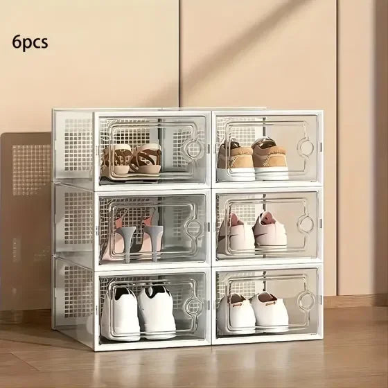 6/12pcs Transparent Shoe Boxes Stackable Shoe Cases Storage Plastic Shoes Box Dustproof Sneaker Boxes Shoes Furniture Organiz