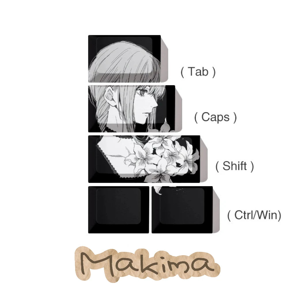Makima Anime Keycaps Cartoon 129 Keys PBT Keycap Chreey Keycaps Japan Key Cap Dye-sub Mechanical Keyboard Caps for 64/68/71/108